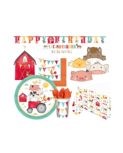 Party Set Granja: Plat, Vas, Serv, Mant, Guirn...